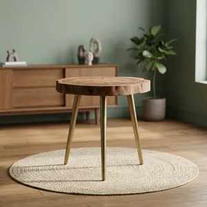 Modern Wooden Iron Dining <b>Table</b> with Round Top and Tripod Stand <b>Rustic</b> Accent Furniture for Living Room Kitchen Cafe Home Decor - Product Image 5