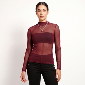 T-shirt transparent en maille légère pour femme, style sexy et tendance, à manches longues, pour club - Product Image 1