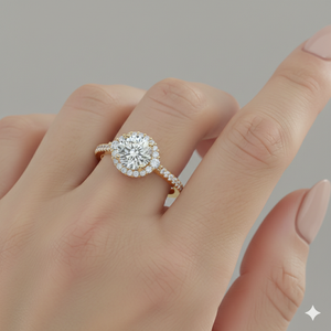 Bague de fiançailles vintage style cathédrale plaquée or rose avec halo de diamants pavés - Product Image 3