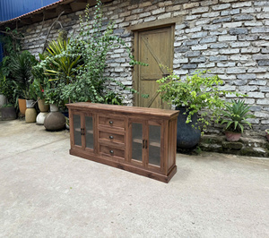 Juego de Muebles para Dormitorio Song Kon, Tamaño Queen, Madera Sólida, Diseño Rústico Antiguo, Puertas Corredizas de Vidrio Templado - Product Image 5