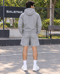 Custom Men’s Windbreaker Grey Tracksuit Set Lightweight Waterproof Hooded Jacket Shorts 2 Piece Sportswear <b>Jogging</b> <b>Suit</b> - Product Image 4