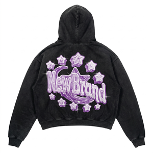 Sudadera con Capucha para Hombre, Lavado Ácido, 420 GSM, Felpa de Algodón Premium, Negra, Personalizada con Impresión Puff, Serigrafía, Logotipo DTF, OEM, ODM - Product Image 2