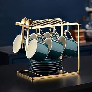Modern Metal Coffee Mug <b>Rack</b> With 360 Rotating Base For Kitchen Storage Holders Double Tier Design Gold Finish - Product Image 1