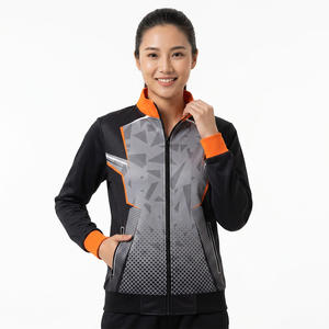 Unisex Sporty Racer <b>Jacket</b> Long Hooded <b>Grey</b> Black Orange Color Blocking Sublimation Print Breathable Zipper Front Winter - Product Image 6
