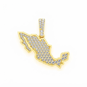 Colgante Personalizado con Mapa de México en Oro Sólido de 14K con Diamantes Naturales, Amuletos del Día Nacional, Joyería Hip Hop Premium, Ideas de Regalos - Product Image 1