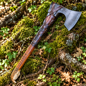 Hacha Vikinga Hecha a Mano, Forjada, con Mango de Madera y Envoltura de Cuero, Personalizada para Exhibición, Regalo para Campismo en el Bosque - Product Image 2