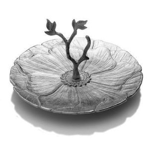 Tazón Redondo de Vidrio con Textura Rota para Servir Alimentos, con Hojas Doradas y Flores Plateadas, Base de Diseño y Soporte - Product Image 2