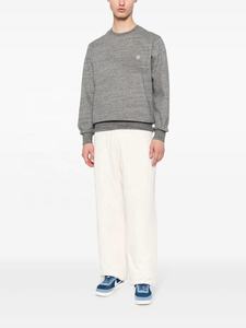 Sweat-shirt pour homme gris chiné doux et confortable pour l'automne hiver, motif rayé brodé et lavé à l'acide, confort quotidien sans effort avec capuche - Product Image 2