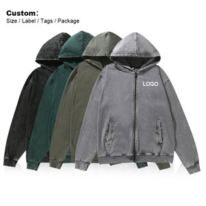 Cardigan à capuche unisexe en coton rétro, zippé, coupe-vent, couleur unie, délavé et vieilli, tendance printemps-automne - Product Image 5