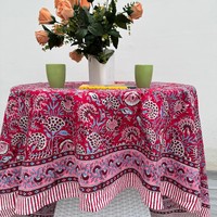 Nappe en coton rose bonbon, faite main, imprimée à la main avec motifs floraux indiens, classique, taille personnalisée, durable, écologique et lavable