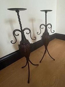 <b>Vintage</b> Style Metal And Rattan Candle Stand For <b>Side</b> <b>Tables</b> Entryway Styling Living Room Bedroom Decorative Accent From India - Product Image 3