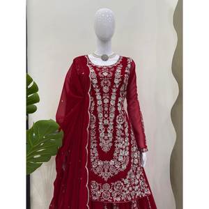 Fiesta china tradicional desgaste superior-inferior y Dupatta con hilo y trabajo de secuencia - Product Image 4