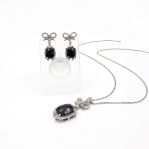 925 Sterling Silver Natural Black <b>Onyx</b> Pendant & <b>Earring</b> Set Rhodium Plated OEM ODM Fine Jewelry - Product Image 2