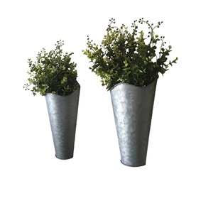 Set of 2 <b>Galvanized</b> Metal Wall Planters Wall Pocket Vases Hanging Floral Embossed Plant <b>Buckets</b> For Indoor Outdoor Home Decor - Product Image 2