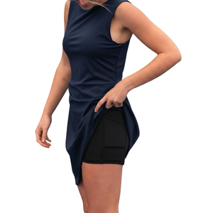 Wholesale Women's Sleeveless Square Neck Fitted Solid Color <b>Dress</b> in Navy Blue Spandex Polyester For All Seasons Tennis <b>Dress</b> - Product Image 3