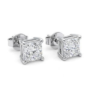 Pendientes de oro blanco macizo de 14k con diamantes Princess cultivados en laboratorio, engastados en garra, joyería blanca para regalo de boda o fiesta. - Product Image 1