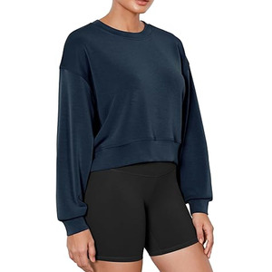 Sudadera Corta Personalizada para Mujer, 100% Algodón, Gruesa, 360g, Casual, Cuello Redondo, Manga Larga, Bordada, para Otoño - Product Image 6