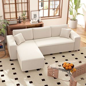 Divano componibile a forma di L in velluto bianco crema con Chaise longue reversibile a molla ad angolo per soggiorno - Product Image 2