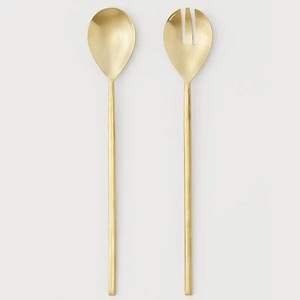 Cuillère et fourchette à salade en métal satiné brossé pour une présentation moderne de la table et une présentation professionnelle des aliments - Product Image 1