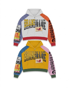 Custom Printed Manufactured Streetwear Men Winter Full <b>Zip</b> <b>Hooded</b> Jacket 100% Cotton Oversized Multi Tone Raglan Splice - Product Image 1