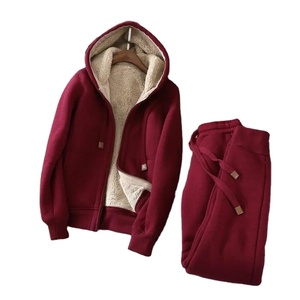 Nuevo chándal para hombre y mujer, sudaderas con capucha, Jersey grueso de Color sólido informal, pantalón largo, conjunto de 2 piezas, traje deportivo para correr de lana de invierno - Product Image 4