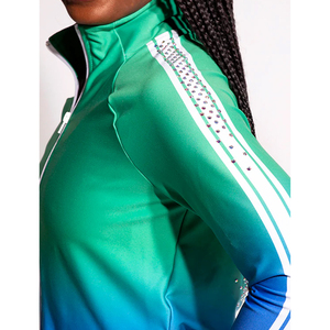 Customized Women's <b>Rhinestone</b> Front Logo Heat-Transfer Printed OEM Service Cheerleading Dance Gymnastic Warm-Up Flex <b>Jacket</b> - Product Image 4