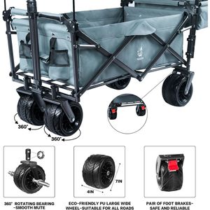 Carrello Pieghevole da 140L con Freno per Ogni Terreno e Tettuccio Rimovibile per Campeggio - Product Image 6