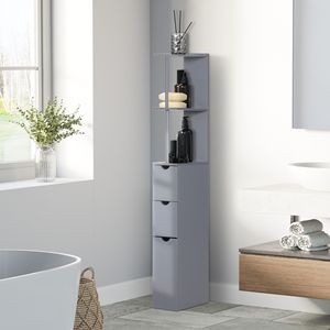 Meuble de rangement autoportant moderne pour salle de bain, 54 pouces de hauteur, avec 2 niveaux en bois et PVC, organisateur étroit en gris - Product Image 2