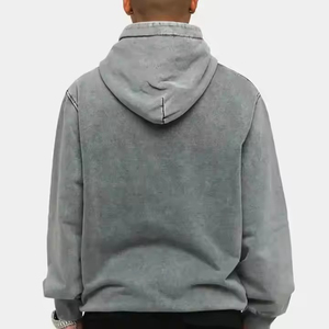 Sudadera con Capucha Extra Grande para Hombre, Color Sólido, Algodón Lavado, Felpa Francesa, Diseño Casual con Bolsillos, Corte Regular, Ropa de Otoño - Product Image 3