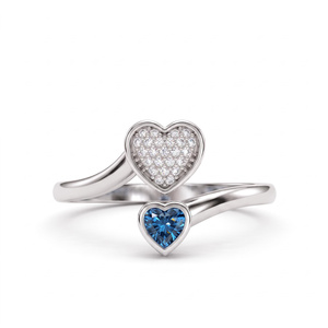 <b>Sterling</b> <b>Silver</b> Heart Shape Moissanite <b>Ring</b> with Prong Setting Pave Detail <b>Adjustable</b> Style Personalized Trendy Jewelry - Product Image 3