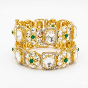 Luxury 925 Silver Monzo Bangles Traditional Stone Designer <b>Kada</b> Bracelet Set for Women Wedding Jewelry - Product Image 1