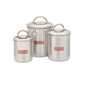 Handcrafted Antique Copper Metal Canister Set Of Etched Stainless Steel Kitchen <b>Storage</b> Jars With Airtight Fresh Seal Lids - Product Image 4