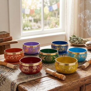 Seven chakra Singing Bowl <b>Set</b>-<b>Colourful</b> Tibetan bowl <b>set</b> with wooden Mallet and Cushion-meditation sound Bowl - Product Image 3