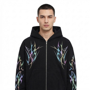 Sweat-shirt à capuche oversize pour homme, imprimé flamme tribale irisée, style streetwear - Product Image 4