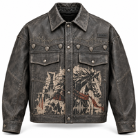 Veste en cuir vieilli à motif Static Stallion pour homme, en cuir de vachette anthracite personnalisé, style western clouté, fournisseur direct d'usine