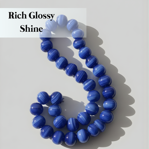 Chaîne de perles en verre rayées bleu foncé |   Perles entretoises polies pour la fabrication de bijoux, colliers et projets d'artisanat - Product Image 6