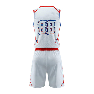 Ensemble de maillots de basket-ball sublimés personnalisés, blanc, rouge, bleu, col en V, sans manches, uniforme respirant avec numéro 88 - Product Image 2