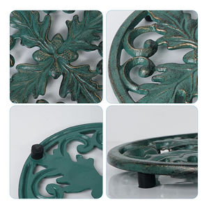 Vintage Green Cast Iron Decorative Trivet | Ornate Leaf Design Heat Resistant Kitchen & <b>Table</b> <b>Protector</b> For Sale - Product Image 1