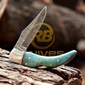 Navaja de bolsillo plegable de acero de Damasco hecha a mano con mango de madera |   Cuchilla de 7 Pulgadas con Punta Caída, Opción OEM, para Caza, Camping y Supervivencia - Product Image 5