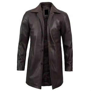 Plus Size Men Genuine Leather Waterproof Winter Trench Coat Long Sleeve Belted Fur Trim Outerwear Casual Streetwear - Product Image 1