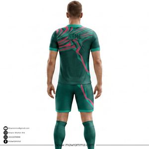 Mawra Ensemble de maillot de football pour hommes, vert rose, géométrique, sublimé, évacuant l'humidité, coupe athlétique, kit de football à manches courtes pour adultes - Product Image 2