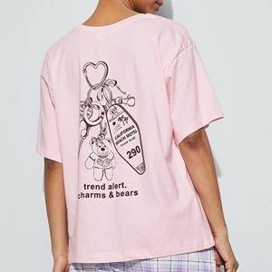 T-shirt en coton pour femme 150 GSM avec motif ours en peluche mignon, épaules tombantes, rose pastel – Fabricant de vêtements - Product Image 3