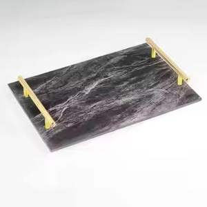 Dark Grey Marble Design Serving Tray with Gold Handles Rectangular Decorative <b>Coffee</b> <b>Table</b> Tray Luxury Display Platter - Product Image 1