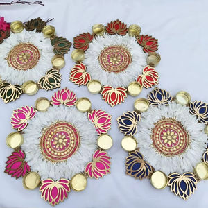 Indian Colorful Lotus Rangoli Set with Metal Candle Holder Festive Home Decor Wedding Gifts Housewarming Favors <b>Table</b> Decoration - Product Image 6