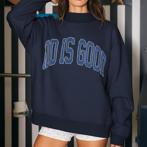 เสื้อสเวตเชิ้ตโอเวอร์ไซส์ผู้หญิง ผ้าฝ้าย 100% คอกลม ปักลาย พิมพ์ลายด้านหน้า สไตล์สตรีทแวร์ ผ้าฟลีซ สำหรับฤดูใบไม้ร่วง - Product Image 6