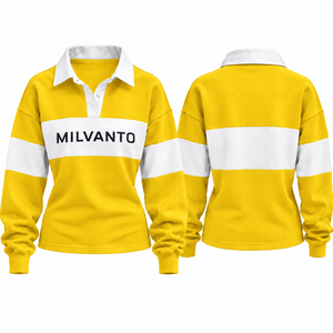 <b>Yellow</b> Custom Women’s Rugby <b>Polo</b> <b>Shirt</b> 100% Cotton 220 GSM Long Sleeve Rugby <b>Shirt</b> Premium Breathable Fabric <b>Polo</b> For Women - Product Image 1