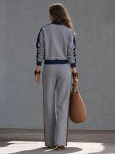 Conjunto Deportivo 2 en 1 para Mujer, Color Gris Estampado, Corte Holgado, Chaqueta con Cierre y Cuello Alto, Mangas Largas, Pantalones Anchos con Dobladillo Dividido - Product Image 2