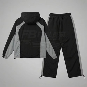 Conjunto Deportivo Unisex en Bloques de Color Negro y Gris, con Capucha y Cremallera Completa, Estilo Deportivo, Poliéster, para Adultos, Ropa de Otoño - Product Image 2