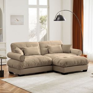 Divano Moderno Oversize a 2 Posti in Velluto con Poggiapiedi, Braccioli Imbottiti e Cuscino Lombare - Cuscini Decorativi Inclusi per Soggiorno - Product Image 3