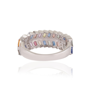 Hot Selling 925 Sterling <b>Silver</b> Double Row Geometric Design Multi Sapphire & Diamond Half Eternity <b>Band</b> <b>Ring</b> - Product Image 6